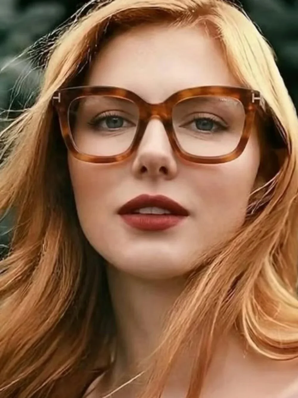 Tom Ford Women’s Eyeglasses Blonde Havana Square FT5880-B 053 Blue Light Block